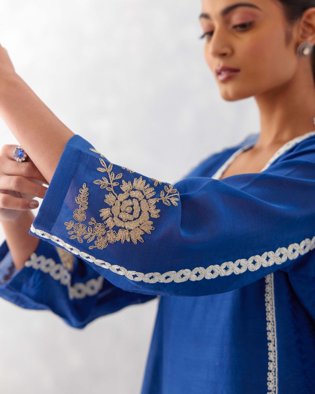 JOVI Fashion - Egyptian Blue Style V-Neck Mulmul Anarkali Kurta for Female